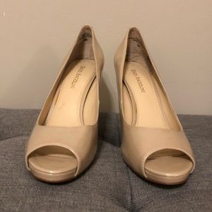 Patent open toe heels by Enzo Anglioni